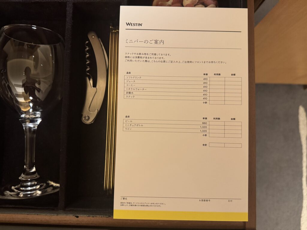 ウェスティンホテル仙台　3516号室　ミニバー